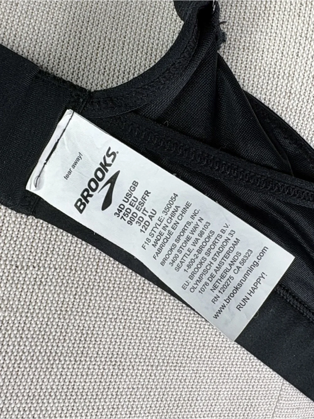 Brooks Running Maia Sports Bra 34D * Gray & Black Underwire Padded Straps Run - Picture 7 of 7